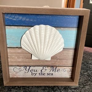 BEACH “You & Me by the sea” Picture Distressed Wood with Shell. NWOT